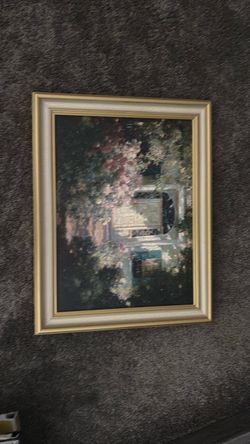 Framed Garden Scene Painting