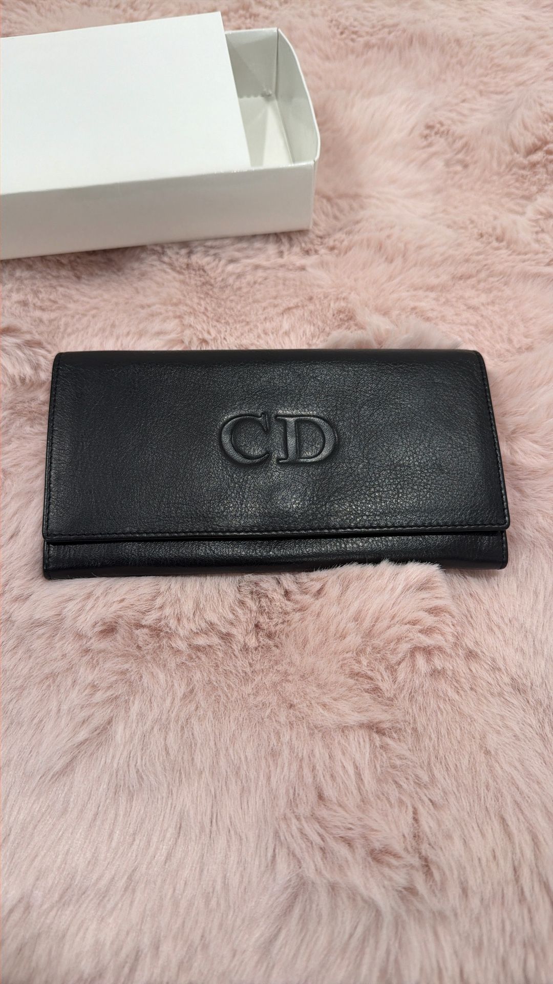 Christian Dior CD Debossed Black Leather Flap Wallet