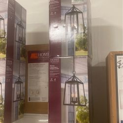 Home Decorators Collection Blakeley Transitional 2-Light Black Outdoor Pendant with Beveled Glass