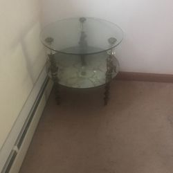 2 Glass Side tables with brass legs