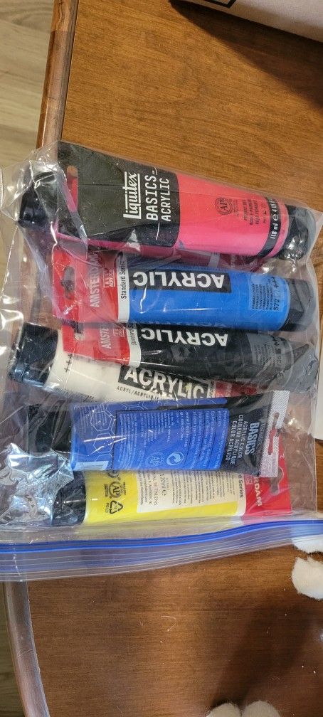 Seven Tubes Of Barely Used Acrylic Paints