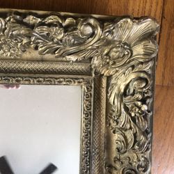 Large (@ 30”x52”) Antique Mirror Carved Hardwood Old Gold
