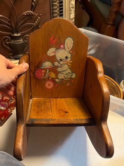 Vintage Painted Wooden Step Stool Chair with Bunny Graphic