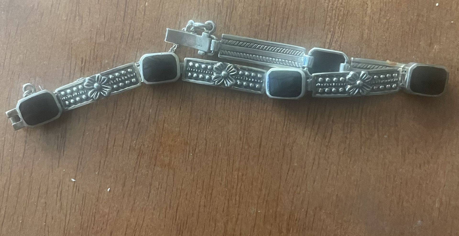 Vintage Solid Sterling Silver Black Onyx Bracelet
