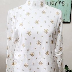 Karen Scott Glitter Snowflake Patterned Mock Neck Top