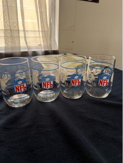 Vintage 1980s NFL Mobil Gas Drinking Glasses — Set of 4 | AFC & NFC Division Helmet Tumblers