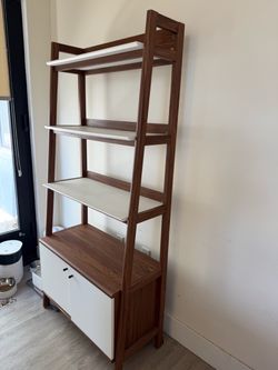 Ladder Bookshelf with Cabinet Storage