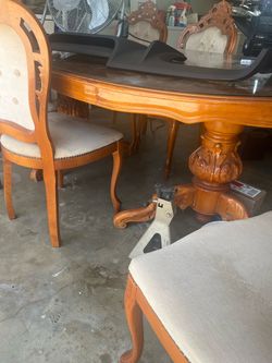 Ornate Wood Dining Table with Chairs