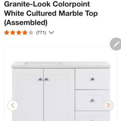Bannister 43 in. Single Sink White Bath Vanity with Granite-Look Colorpoint White Cultured Marble Top (Assembled)
