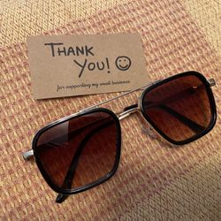 Brown Retro Sunglasses Square Metal Frame for Men Women Tony Stark Sunglasses