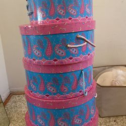 5 Hat Boxes Pink And Blue 