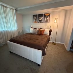 Queen Off White Velvet Bed Frame ( moving out sale)