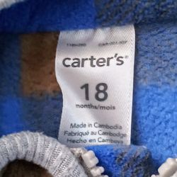 "CARTER'S" BLUE PLAID FLEECE JUMPSUIT INFANTS SIZE 18 MONTHS