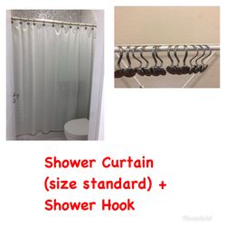Bed Bath & Beyond Shower Curtain (size standard) 72in x 72in + Shower Hook / color beige and white ⚠️Pick up at Doral ⚠️