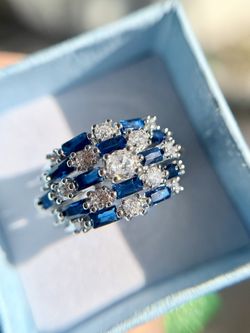 New Blue Baguette Cut Zircon SAPPHIRE ETERNITY Ring 7