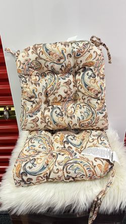 Set of 2 Chair Seat Cushion Paisley Pad Memory Foam Washable 14" x 15" Non-Slip