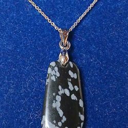 Tumbled Snowflake Obsidian Necklace 