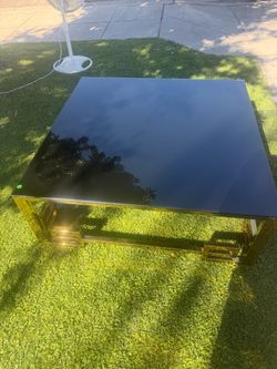 Black Glass Top Coffee Table Gold Frame