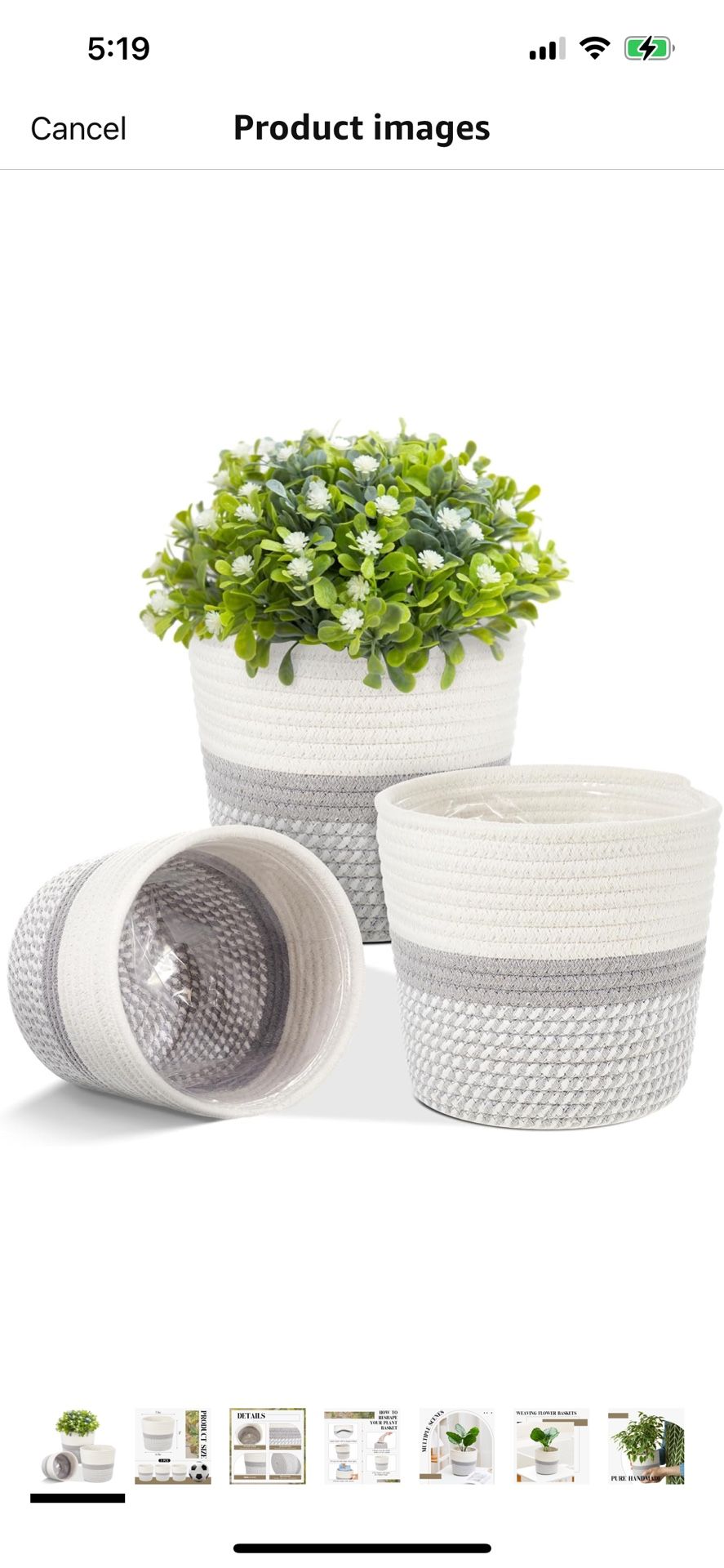 3 Pcs Cotton Rope Plant Basket with Plastic Liner Rustic Plant Basket Planters Modern Woven Plant Basket Decorative Pots for Home Flower Indoor Storag