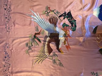 Vintage Hand-Embroidered Silk Bed Cover Set with Pillowcases – Rare Grandmother’s Keepsake, 80”x98