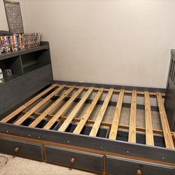 Solid Wood Full Size Bed Frame with Storage + FREE Dresser
