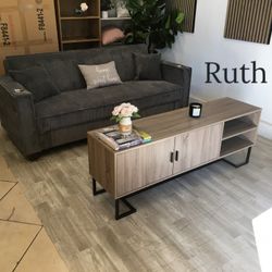 Beautiful No Tax Dark Gray Sectional Sofa W/USB Port, Cup Holder, & Hidden Storage (On Display + Plus TV Stand)