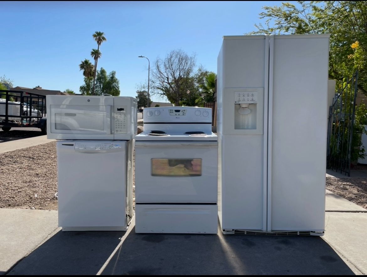 Refrigerator Range Microwave Dishwasher Kitchen Set 30 Day Warranty