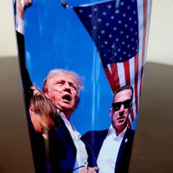 Like New 7" Trump ' I Am Your Voice,  America First'  Stainless Steel Tumbler 