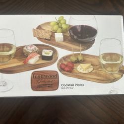 Wood Wine And Cocktail Plates NEW