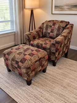 Accent Chair and Ottoman Set with Patterned Fabric