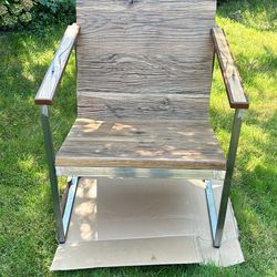 Custom Steel And Oak Lounge Chair 