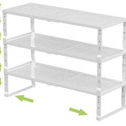 Expandable Adjustable Stackable Kitchen Organizer, Spice Rack,Metal Pantry Storage Shelves Rack,Counter Shelf for Cabinets, Countertop, Cupboard(3 Pac