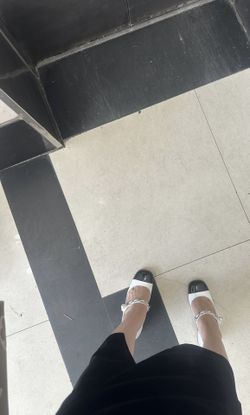 White vintage chunky high-heeled Mary Jane leather shoes 