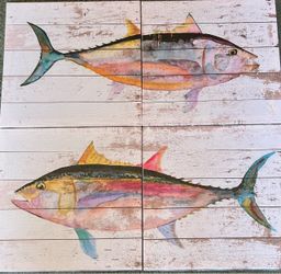 Four (4) Canvas Prints Tuna Fish Wall Art 12”x12” (NEW)