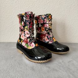 Floral mid-calf duck boots Size 8