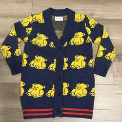 GUCCI Blue Yellow Teddy Bear Cardigan Sweater