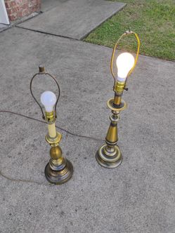 TWO USED Vintage Metal TABLE LAMPS / measure 30"H Taller one and the Smaller about 26"H (NEED Lamp Shades)