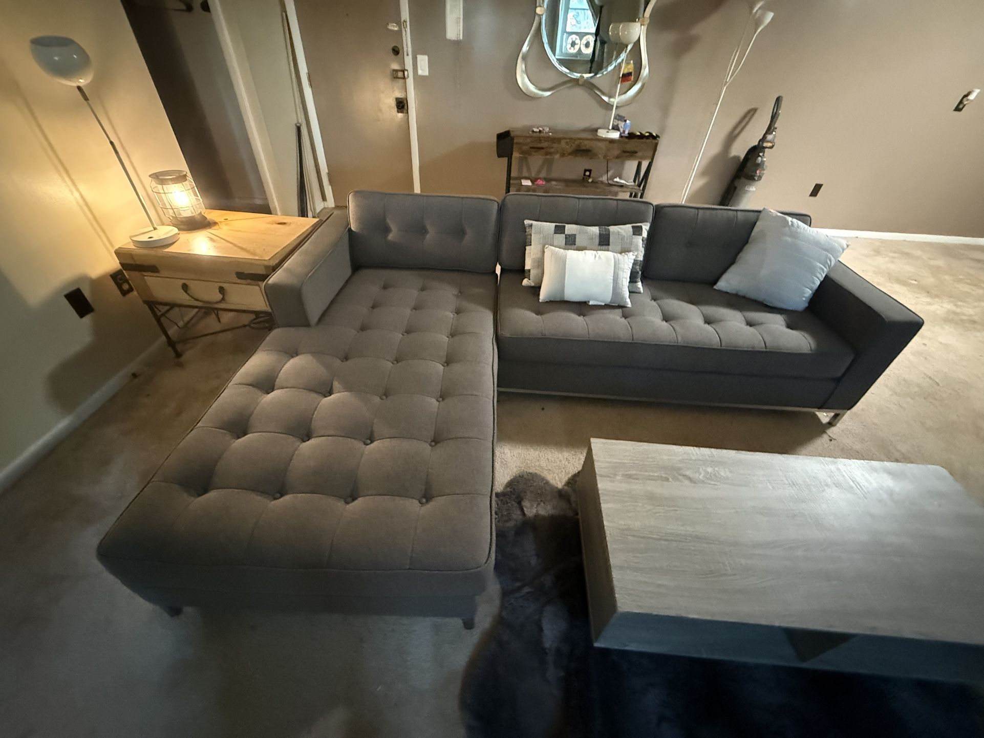 Gus Modern Jane Tufted Gray Upholstered Sectional Sofa