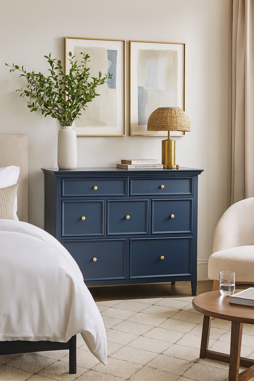 Beautiful Navy Modern 7 Drawer Wood Dresser