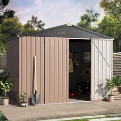 New 8' x 6' Metal Storage Shed for Outdoor, Steel Backyard 6x8 Sheds & Outdoor Storage with Lockable Doors, Utility and Tool Storage for Garden, Backy