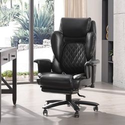 H218-500lbs Executive Office Chair with Adjustable Lumbar Support Cushion for Back Pain, High-Back with Wide Seat and Foot Rest, Reclining and Heavy D
