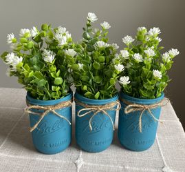 Chalk Painted & Distressed Mason Jar Vases 3 For $18