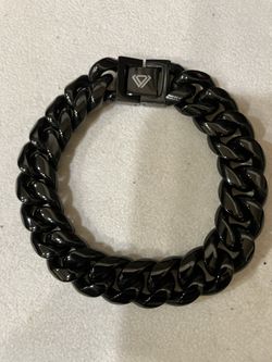 Black Chunky Cuban Chain Bracelet With Logo Clasp