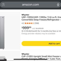 Wynter Automatic Defrost 13.8cuft Deep Freezer Convertible Refrigerator 