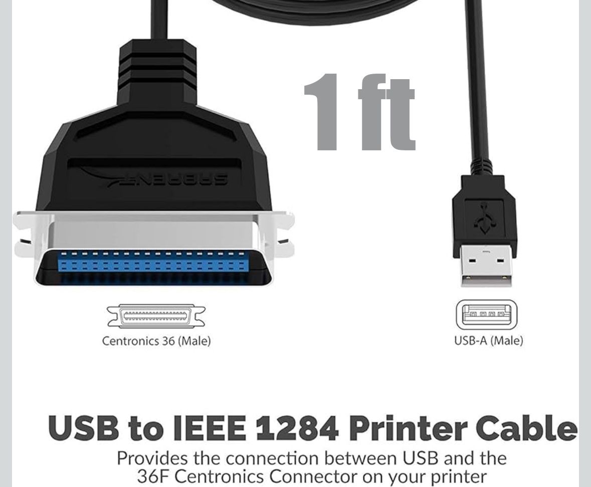 SABRENT USB to Parallel IEEE 1284 Printer Cable Adapter (CB-CN36) 1 ft.