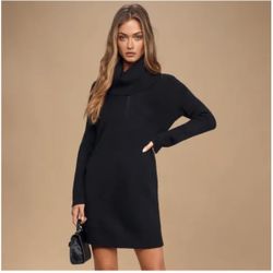 Lulus Black Tea Reader Dress Long Sleeve Sweater Dress