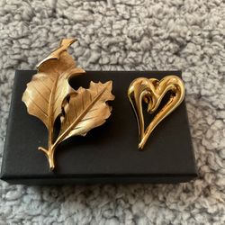 Vintage Goldtone Brooch And Pin.(Leaf Brooch Is By Trifari )