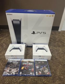 Sony PlayStation 5 PS5 Console Disc Version 3 Games + 2 Controller Bundle.