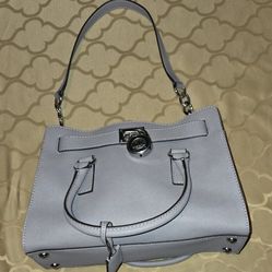 Michael Kors Hamilton Large East West Saffiano Leather Satchel Purse  DOVE GREY/ SILVER