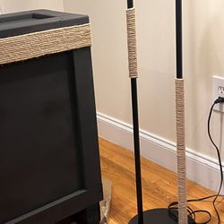  Farmhouse Black Media Console with matching floor lamp